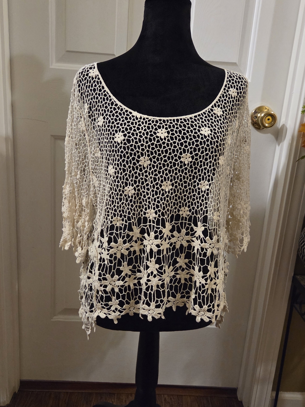 Crochet Openwork Top in Cream